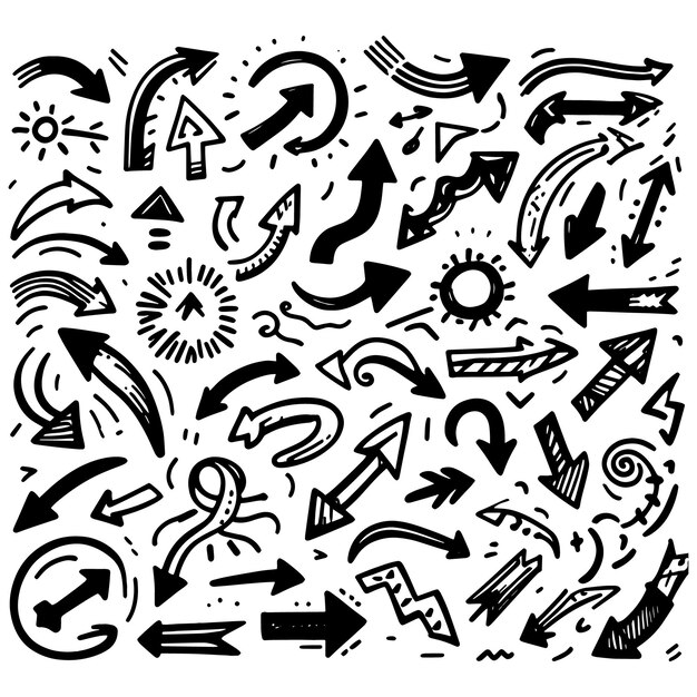 a black and white photo of a collection of arrows and arrows