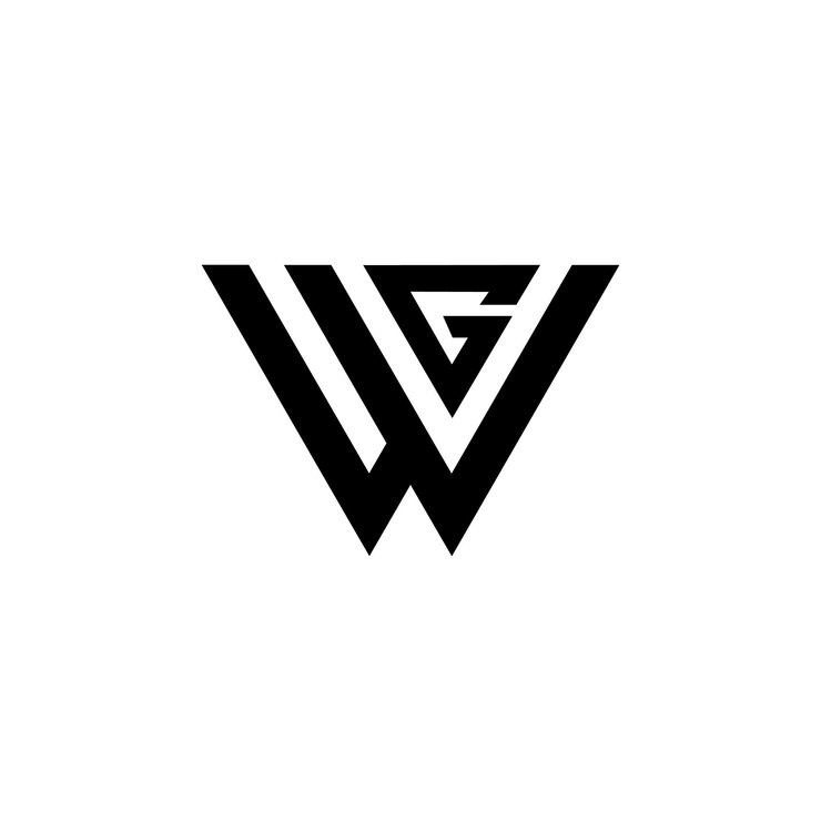 A black and white wg logo