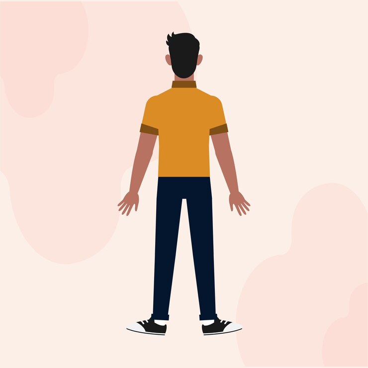 Vector a black guy male standing back view flat character