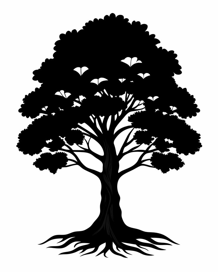 a black silhouette of trees and grass