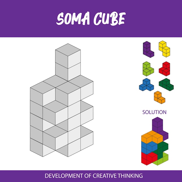 A blue and purple poster that says soma cube.