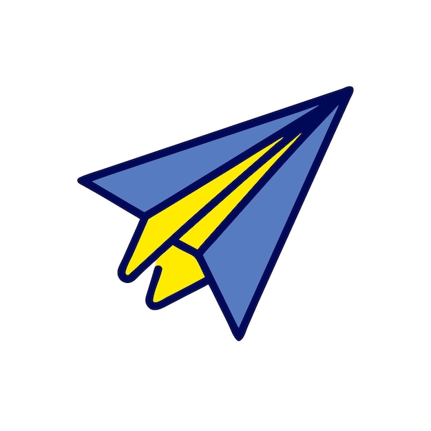 A blue and yellow paper airplane ready to take off