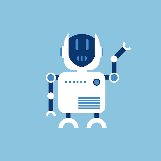 A blue background with a robot and a thumb up.
