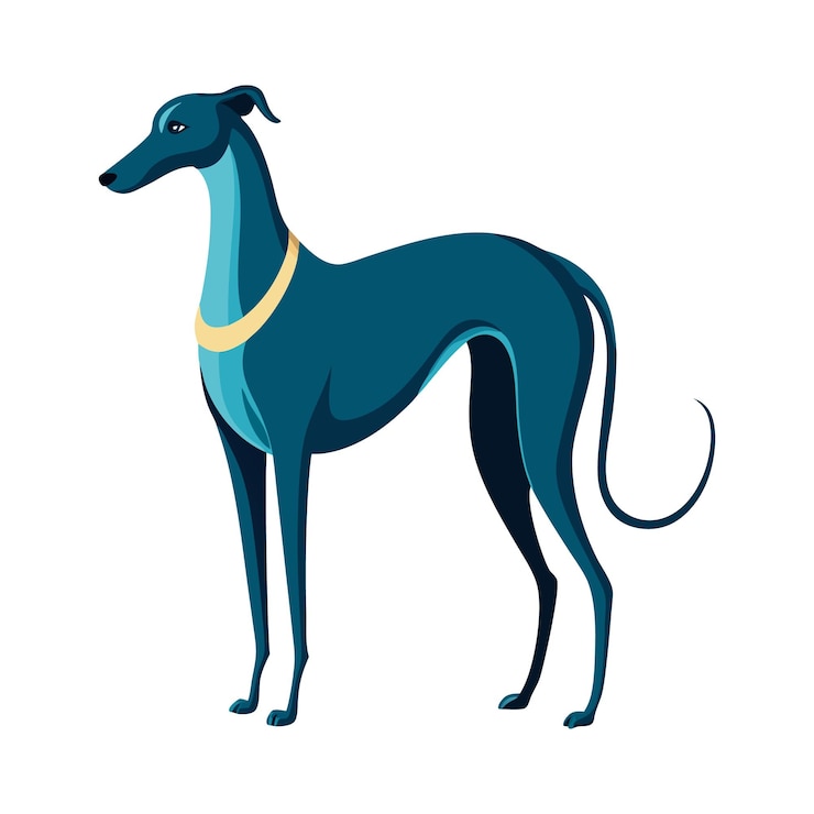 Vector a blue dog with a gold collar stands on a white background