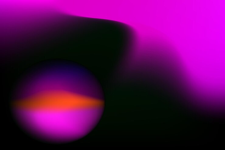 a blurry image of a purple and pink ball with a yellow light in the background