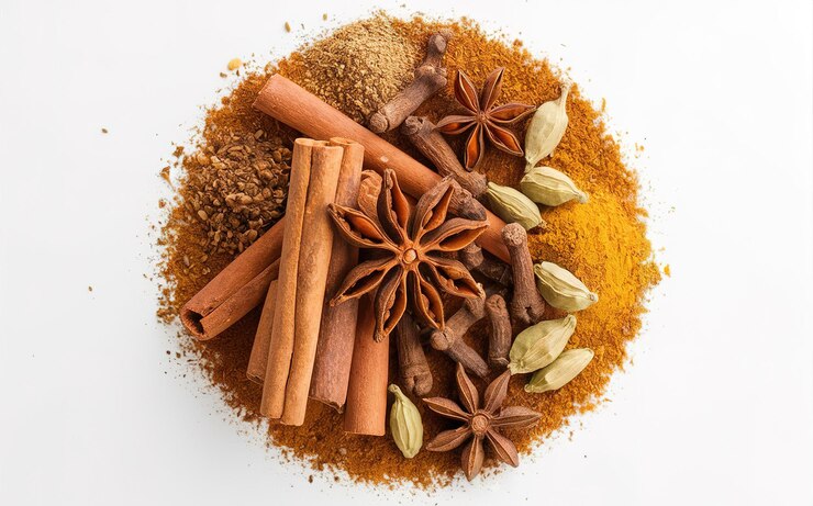 Vector a bowl of spices including cinnamon cinnamon and cinnamon