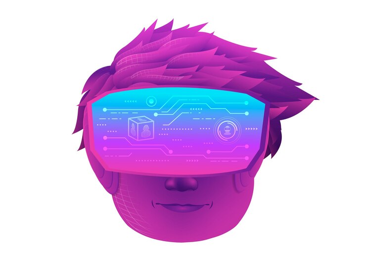 Vector a boy head use vr virtual reality goggle and white background