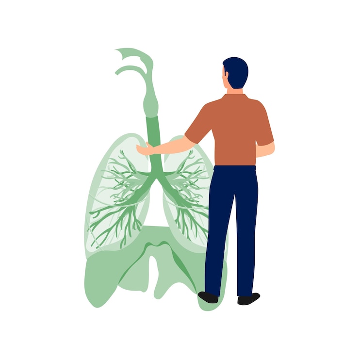 Vector a boy is pointing at trachea