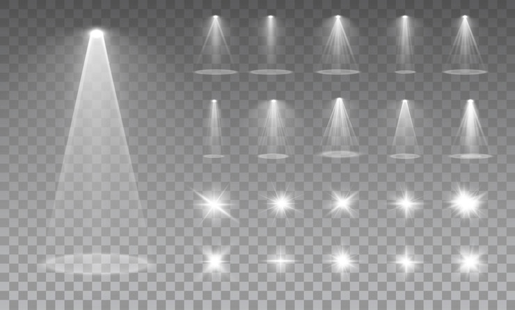 Vector a bright spotlight on the stage shines with rays isolated light effect for your design