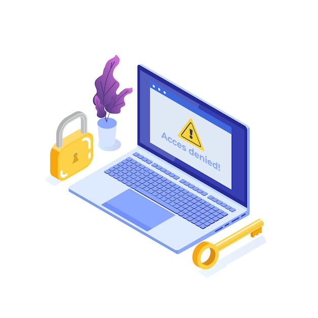 a browser window with login access denied a password entry isometric concept error and entry to computer device vector illustration