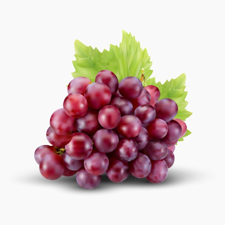 A bunch of red grapes with green leaf realistic vector