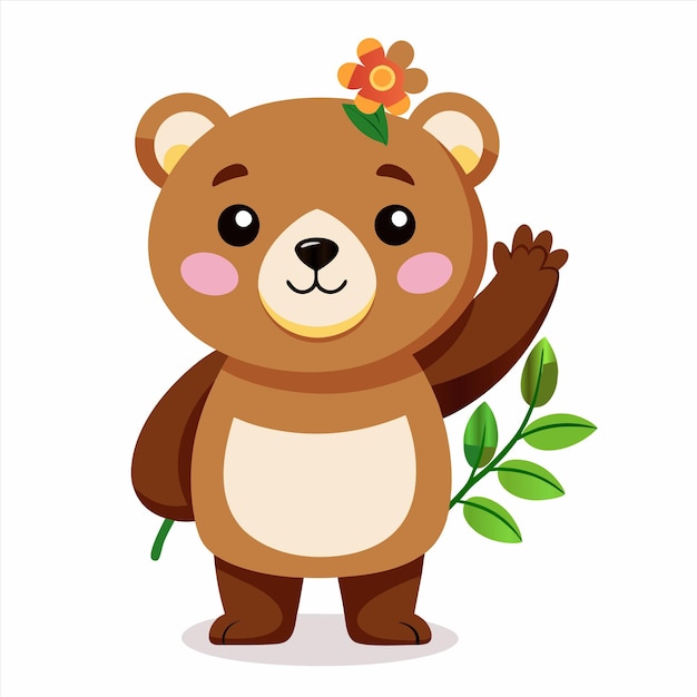 a cartoon bear with a flower on its head is waving