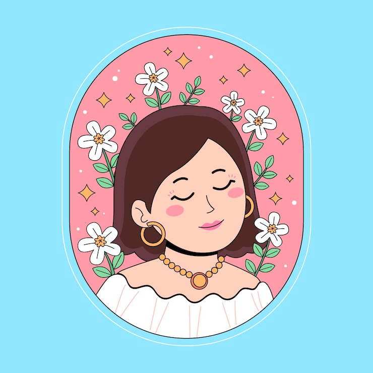 Vector a cartoon character of a beautiful woman with flowers in her hair