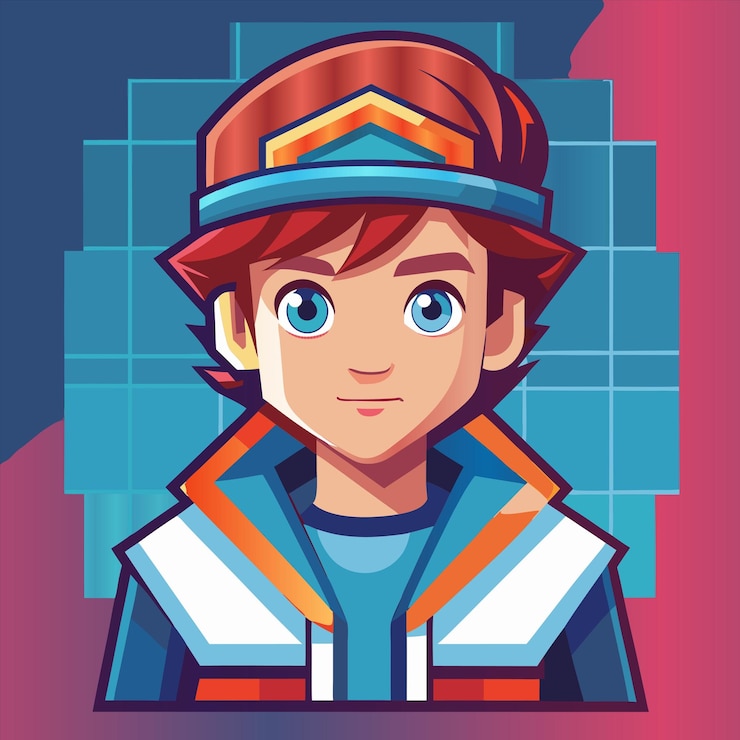 Vector a cartoon character with a blue and red background