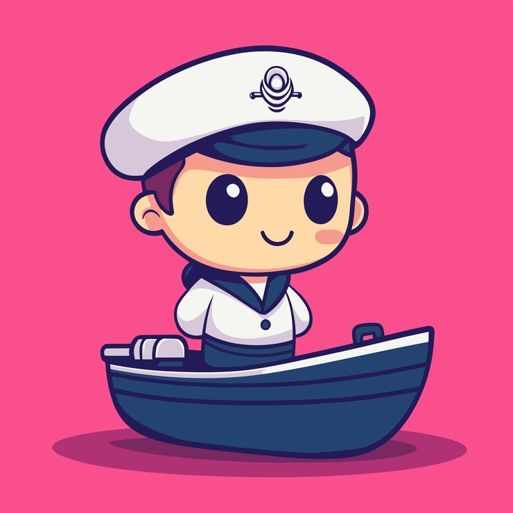 Vector a cartoon character with a boat in the background