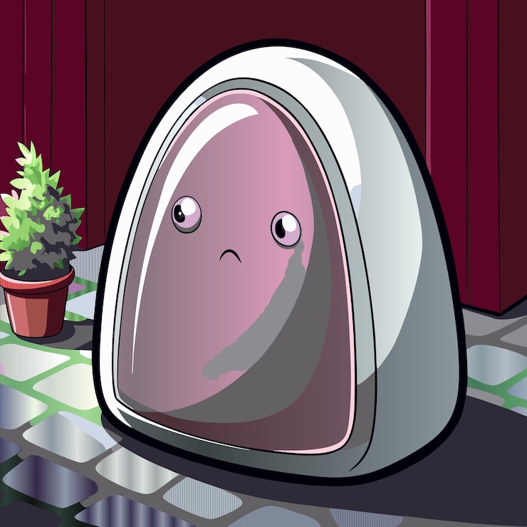Vector a cartoon character with a sad face sits on a tiled floor