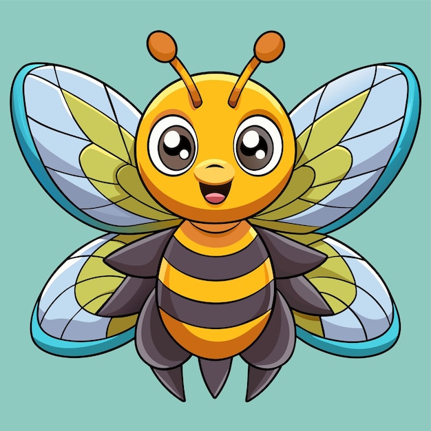 a cartoon drawing of a bee with a blue background