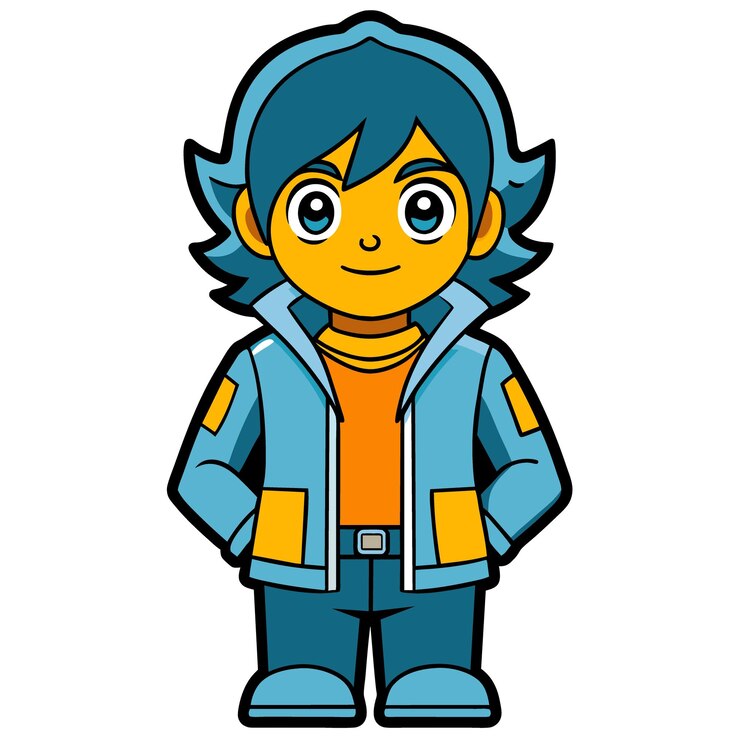 Vector a cartoon drawing of a boy wearing a jacket and a jacket with a hood