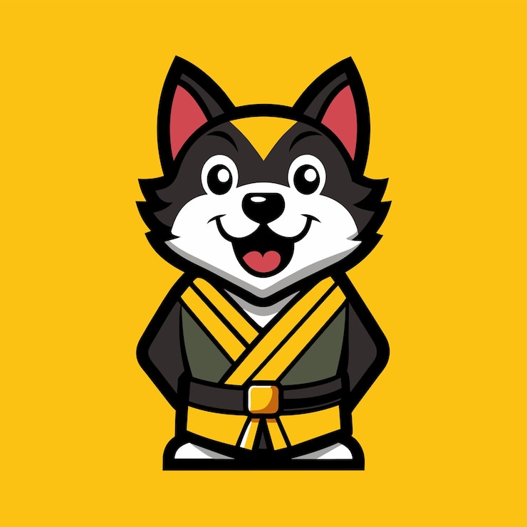 Vector a cartoon drawing of a dog wearing a yellow and black outfit