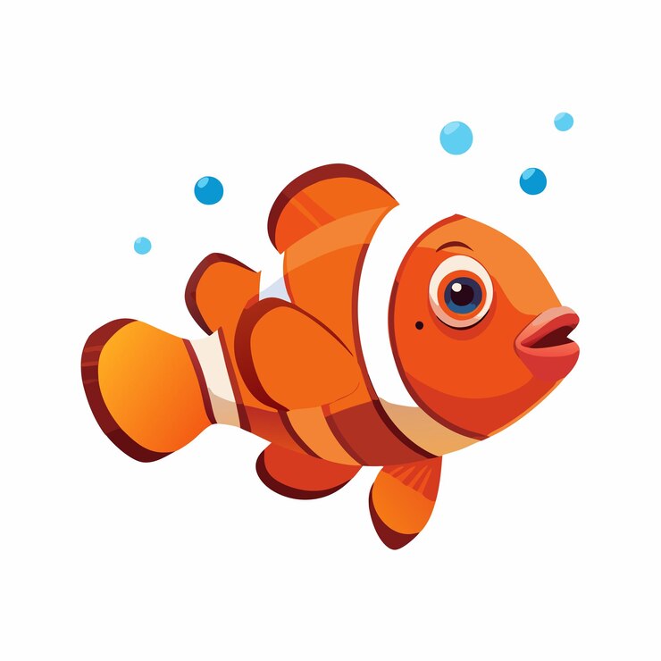 Vector a cartoon drawing of a fish with a red beak and the word  fish