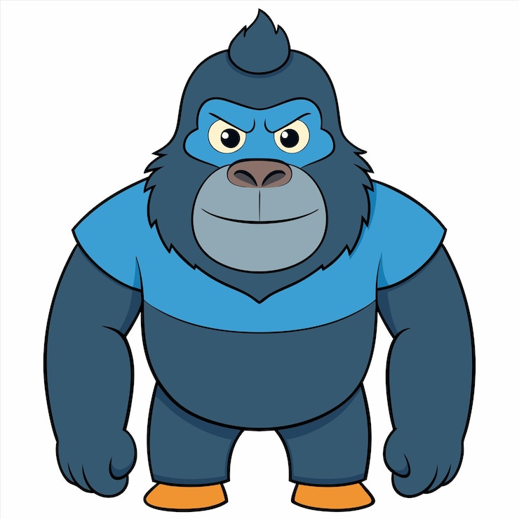Vector a cartoon drawing of a gorilla wearing a blue sweater