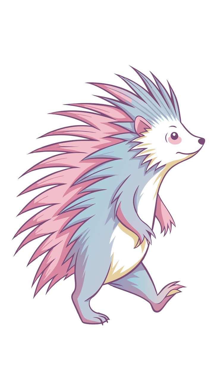 Vector a cartoon drawing of a hedgehog with a pink tail