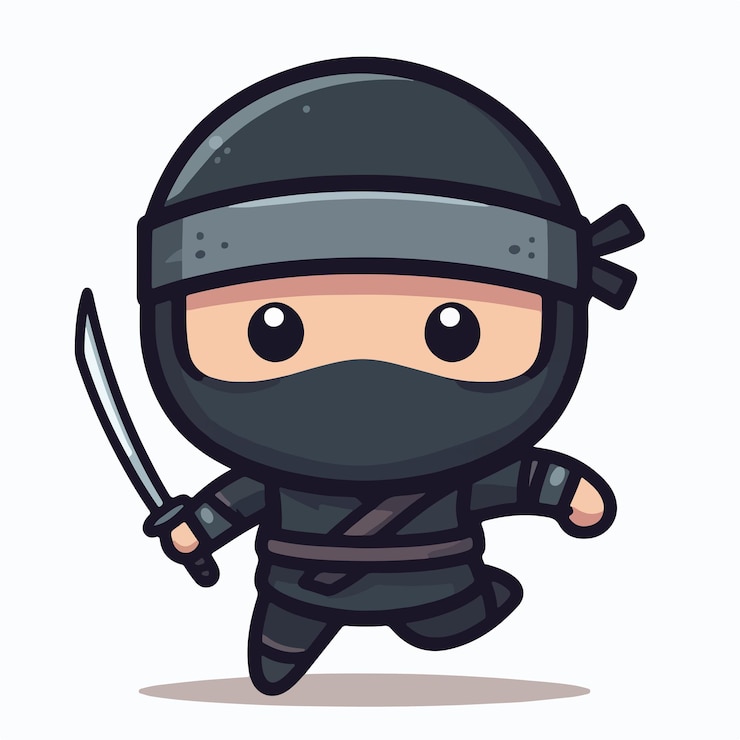 Vector a cartoon drawing of a ninja with a sword and a shield