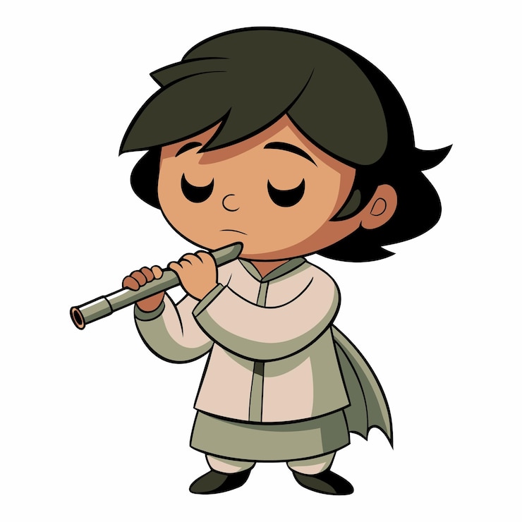 Vector a cartoon drawing of a woman with a flute in her hand
