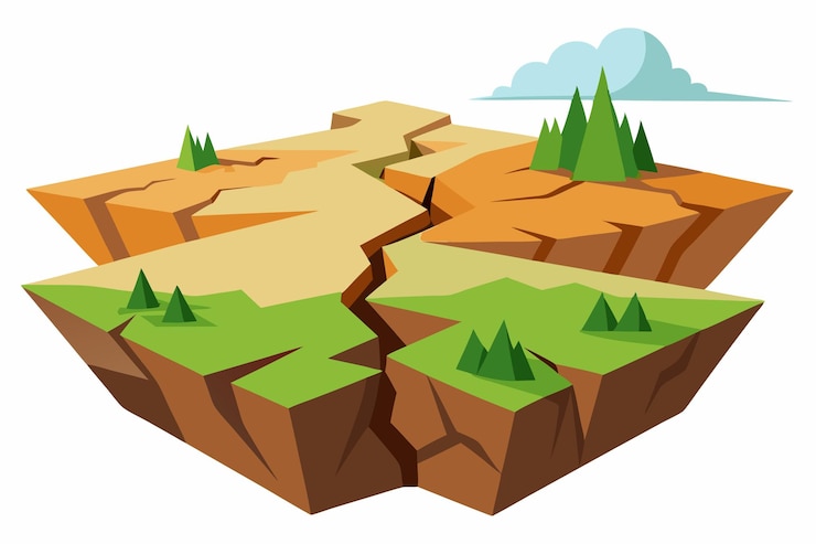 Vector a cartoon illustration of a landscape with trees and rocks