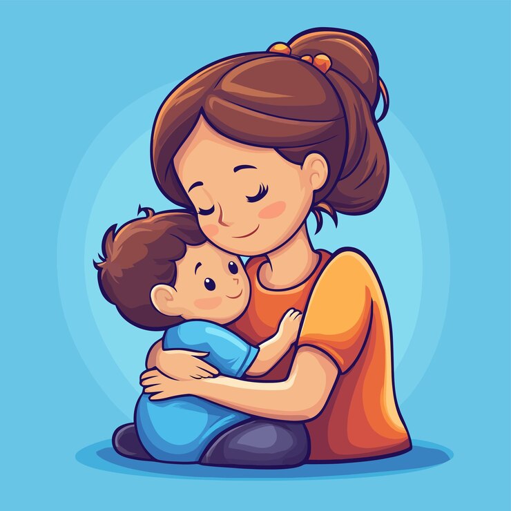 Vector a cartoon image of a mother holding her baby