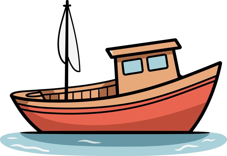 Vector a cartoon of a boat with a sail and a sailboat on the water