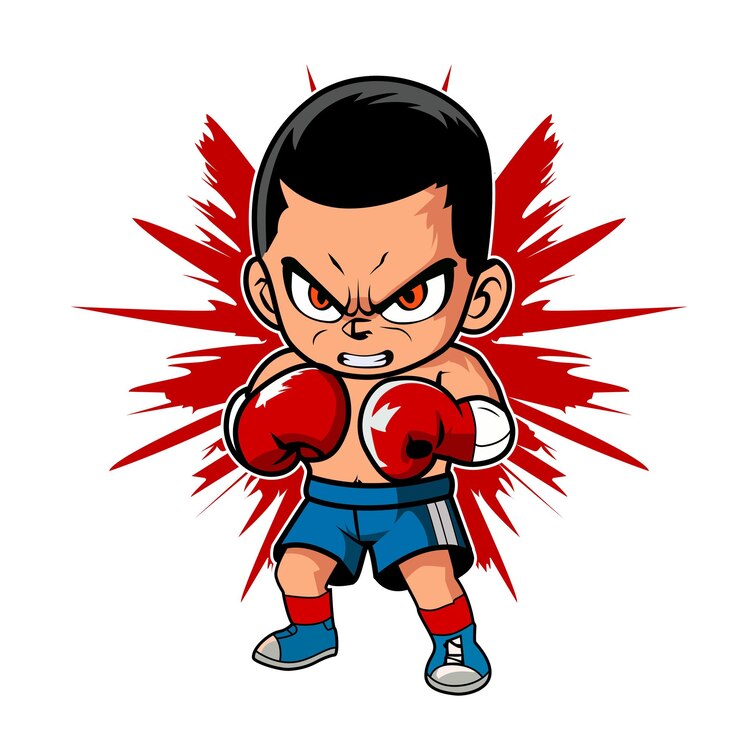 a cartoon of a boxer with a red background