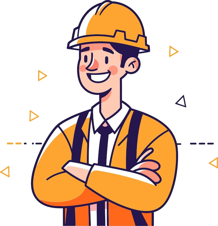 Vector a cartoon of a construction worker wearing a hard hat
