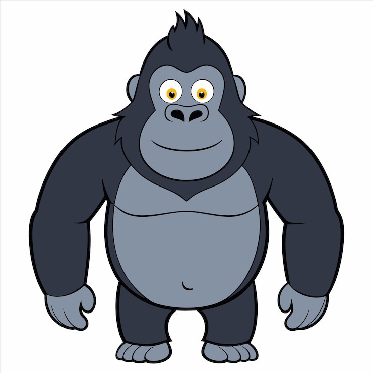 Vector a cartoon of a gorilla with a big yellow eyes