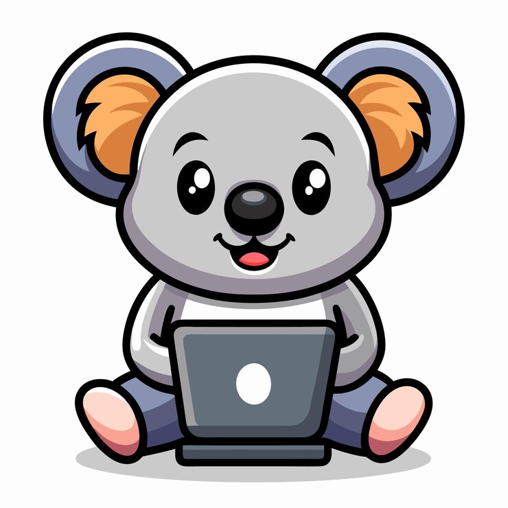 Vector a cartoon of a koala with a laptop on his lap