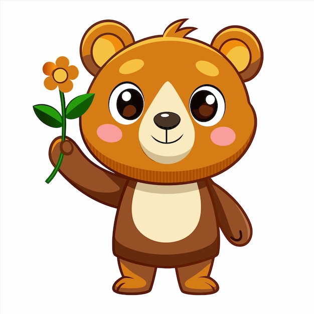 a cartoon of a teddy bear holding a flower