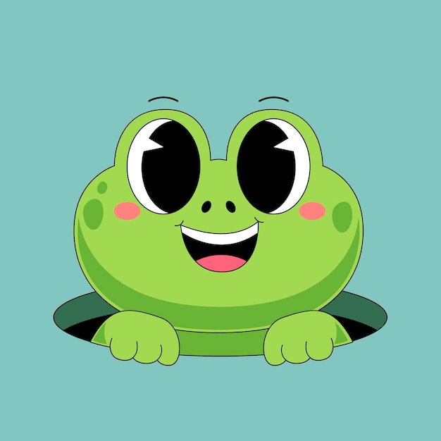 A cheerful cartoon frog peeking out of a hole