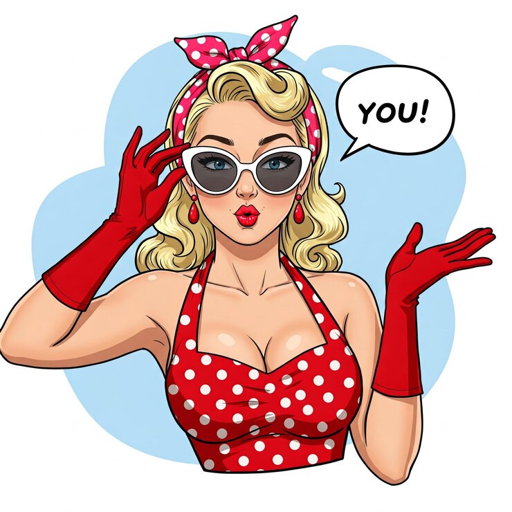 A Close up of Sexy Pinup Girl with 1960s Retro Style in White Clear Background Isolated