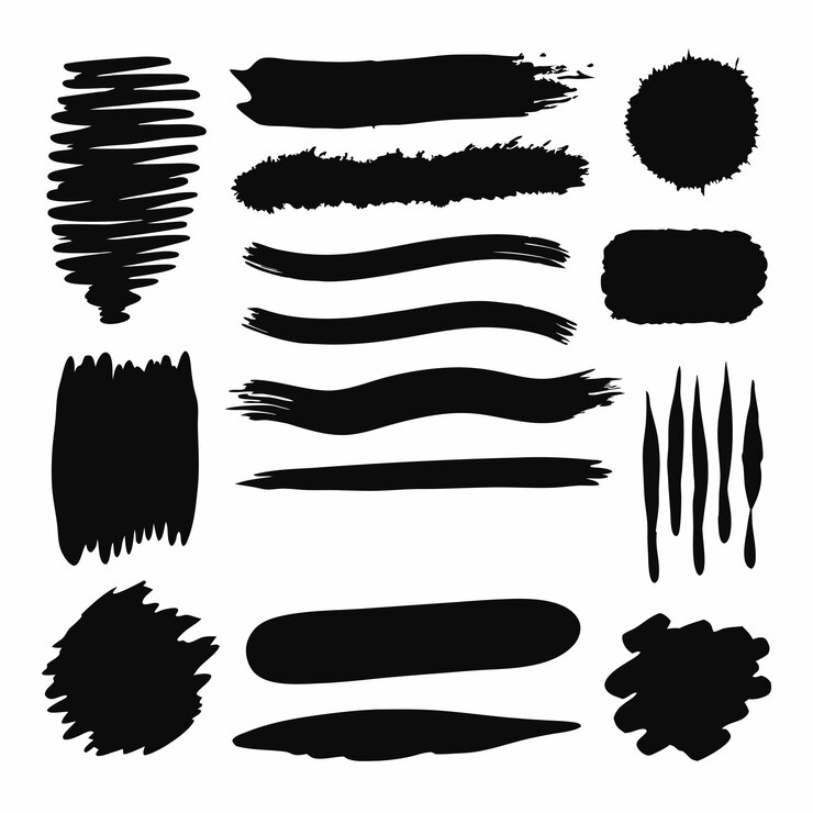 a collection of black and white art pieces including one of the words brush