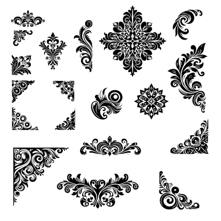 Vector a collection of black and white designs with the letters l and the word quot e quot on it