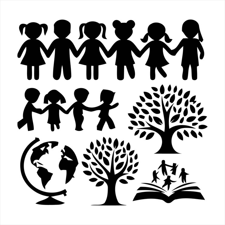 a collection of children  s drawings including one of the children holding hands