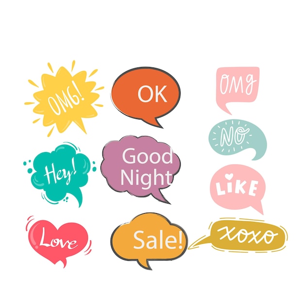 a collection of colorful stickers with the word good on them