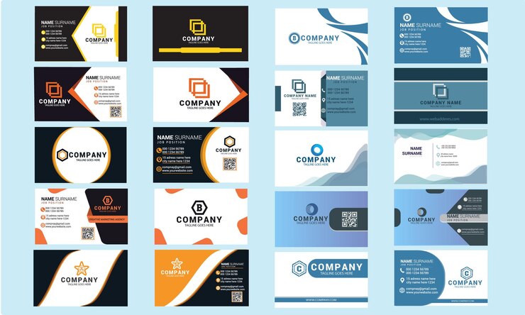 A collection of different business cards including one that says company.