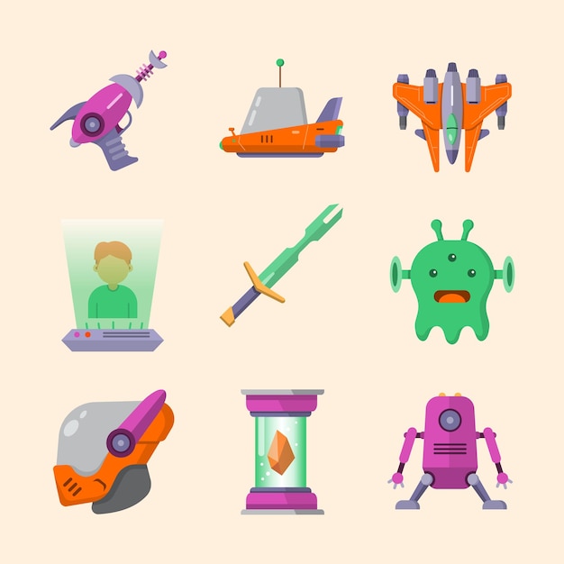 a collection of different characters including a robot and a robot
