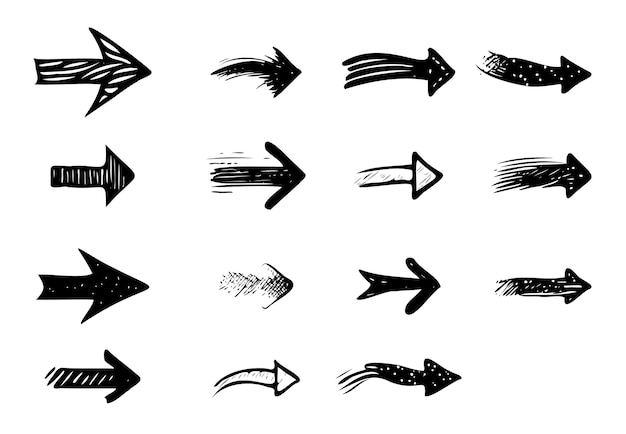 a collection of handdrawn arrows presented as isolated vector graphics showcasing diverse arrow