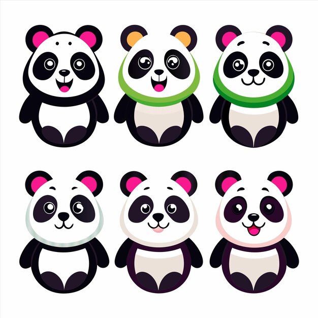 a collection of pandas with different colors and shapes