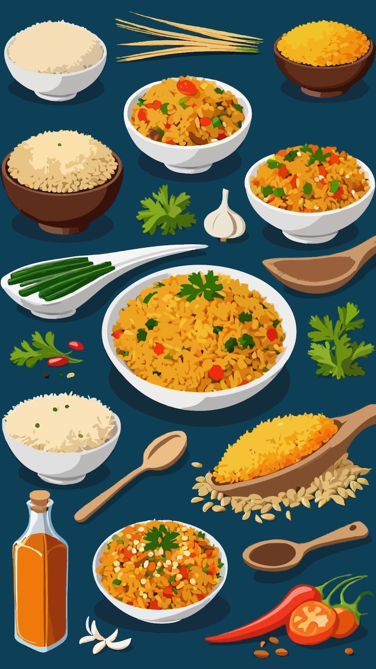 Vector a collection of pilaf dishes cartoon drawing illustration artwork vector