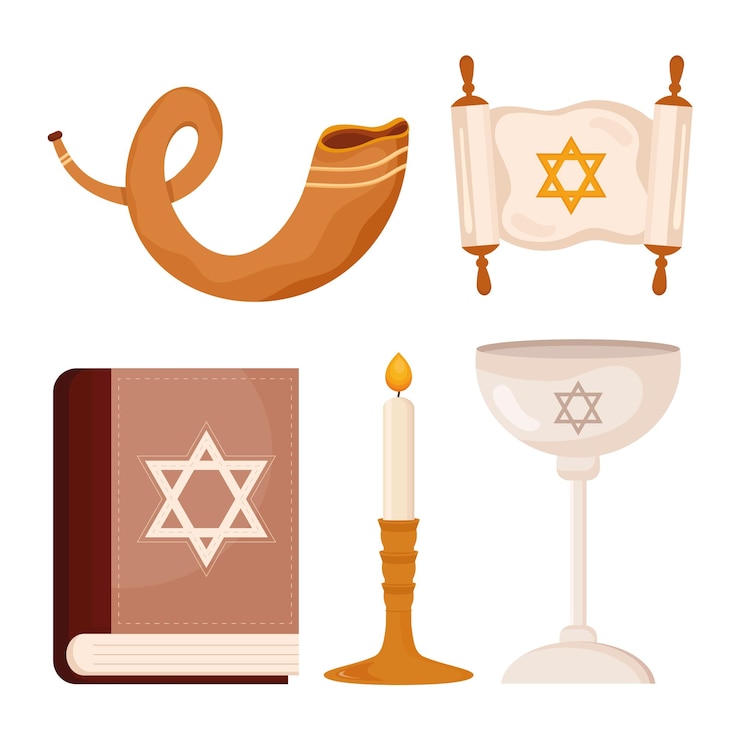 Vector a collection of religious icons including a book with a star on the cover