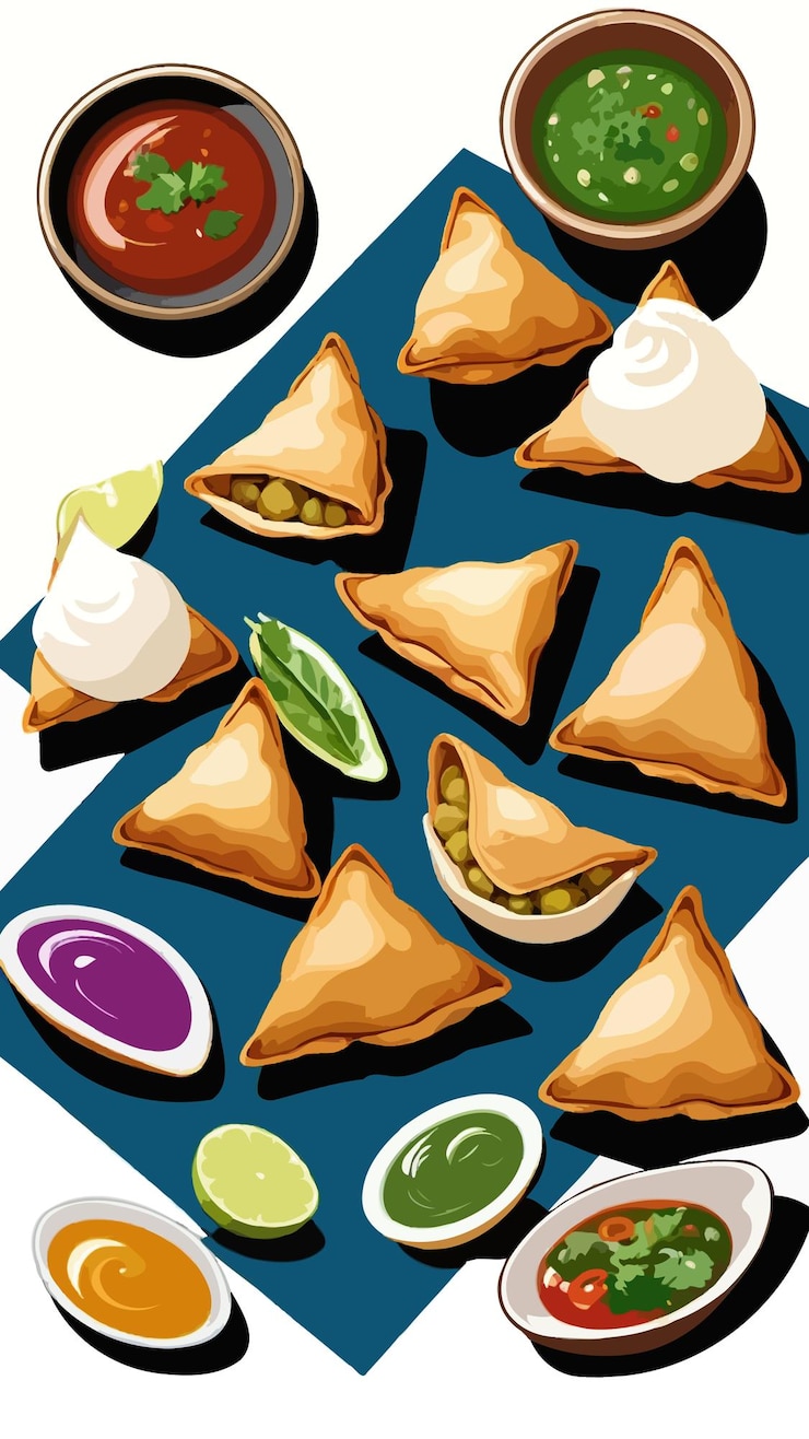 Vector a collection of samosas food cartoon drawing illustration artwork vector
