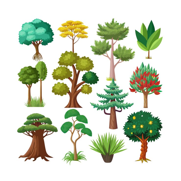 Vector a collection of trees flat style vector illustration